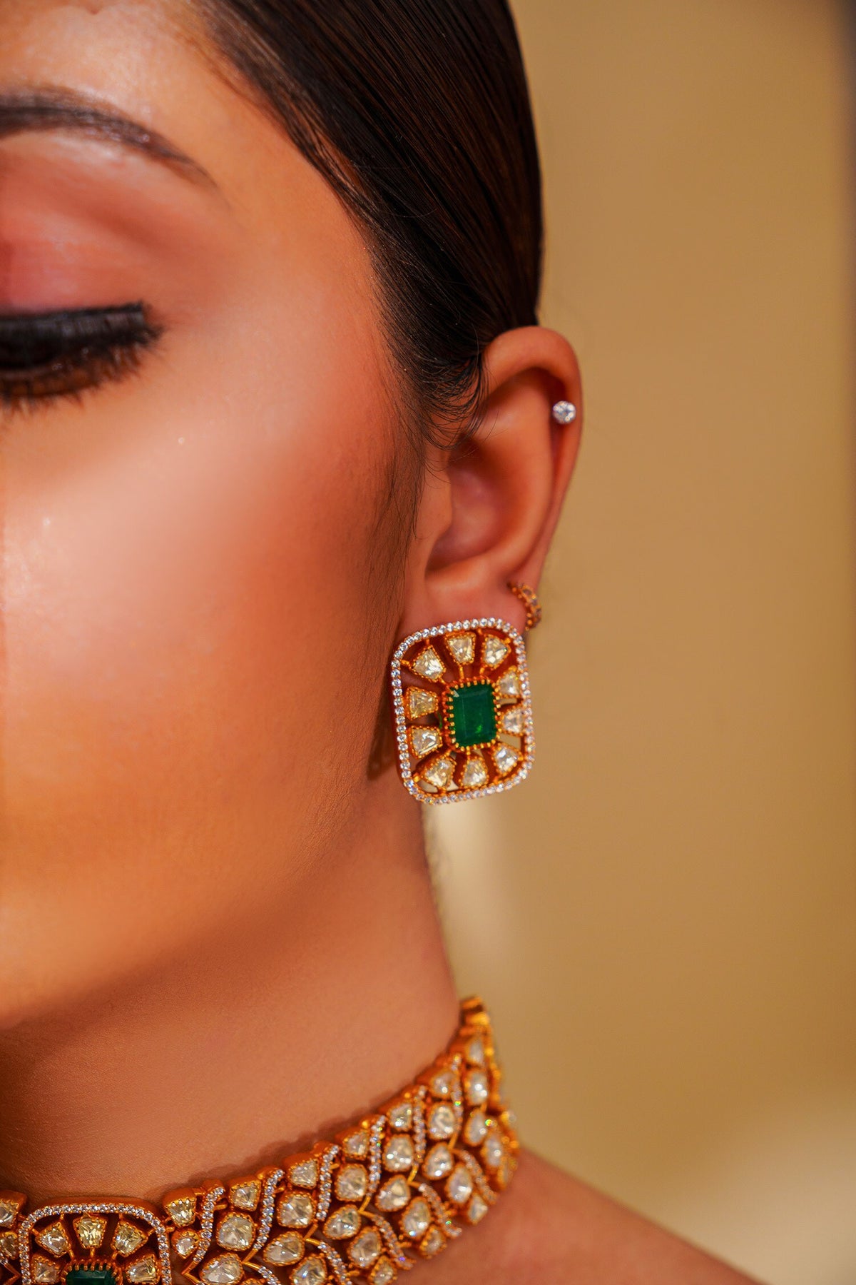 Moissanite Choker Set & Earrings 