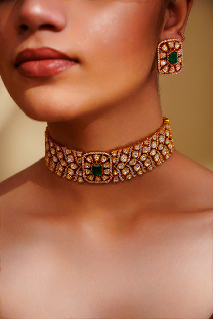 Moissanite Choker Set & Earrings 