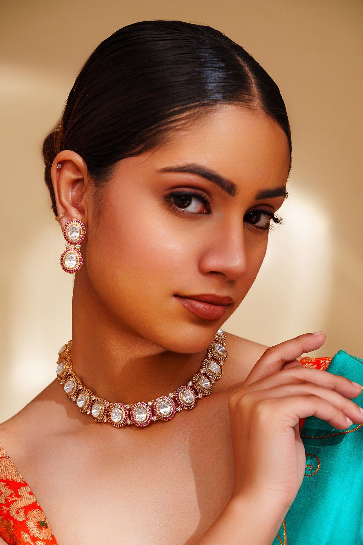 Kundan Polki Necklace & Earring Set 