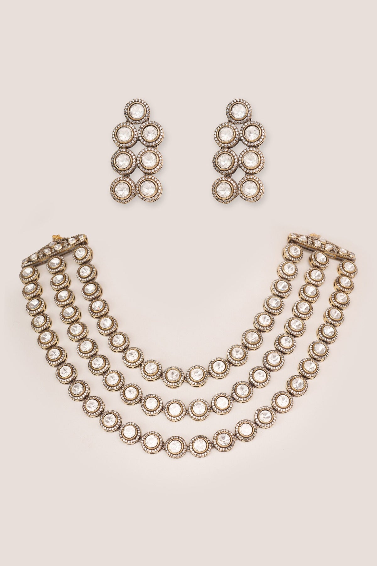 Three-Line Kundan Necklace Set 