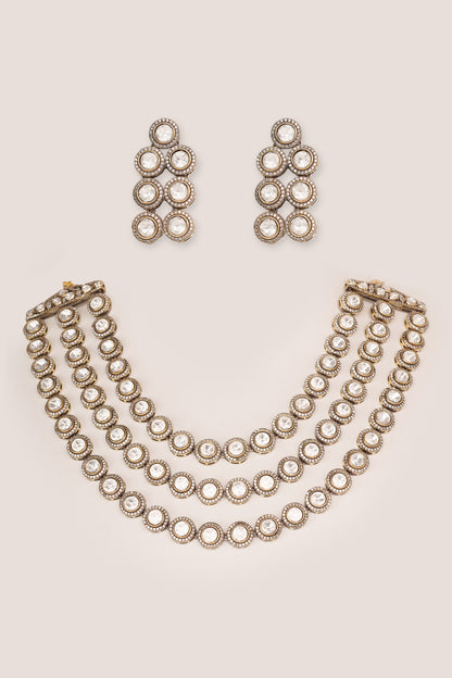 Three-Line Kundan Necklace Set 