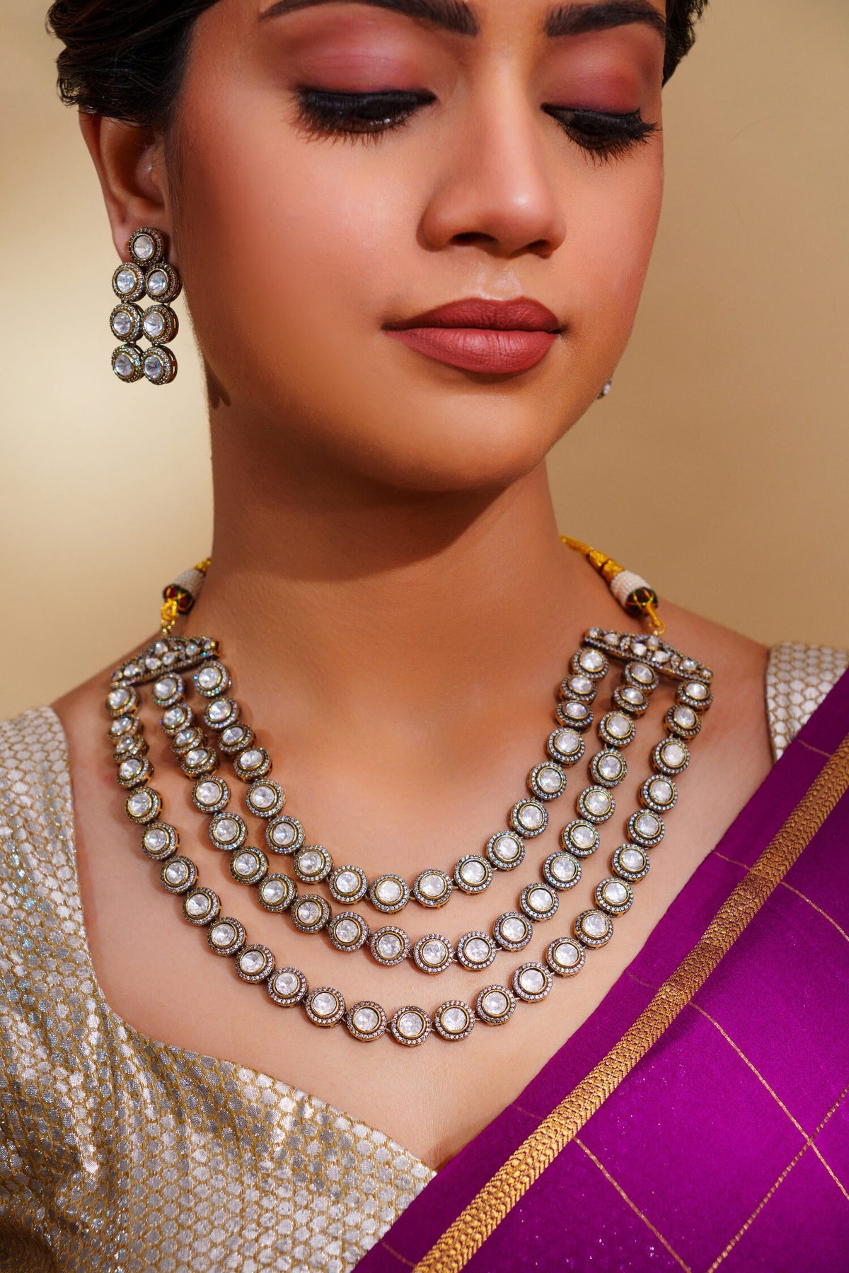 Three-Line Kundan Necklace Set 