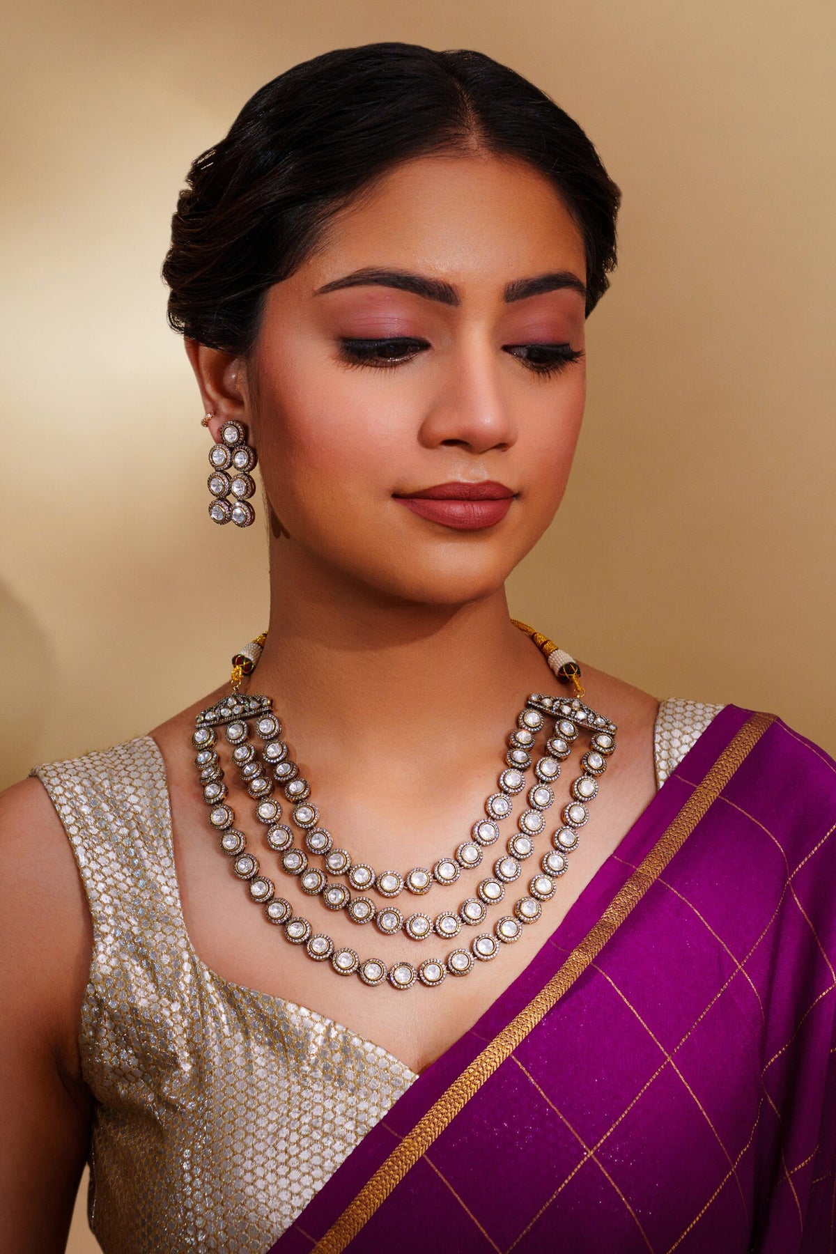Three-Line Kundan Necklace Set 