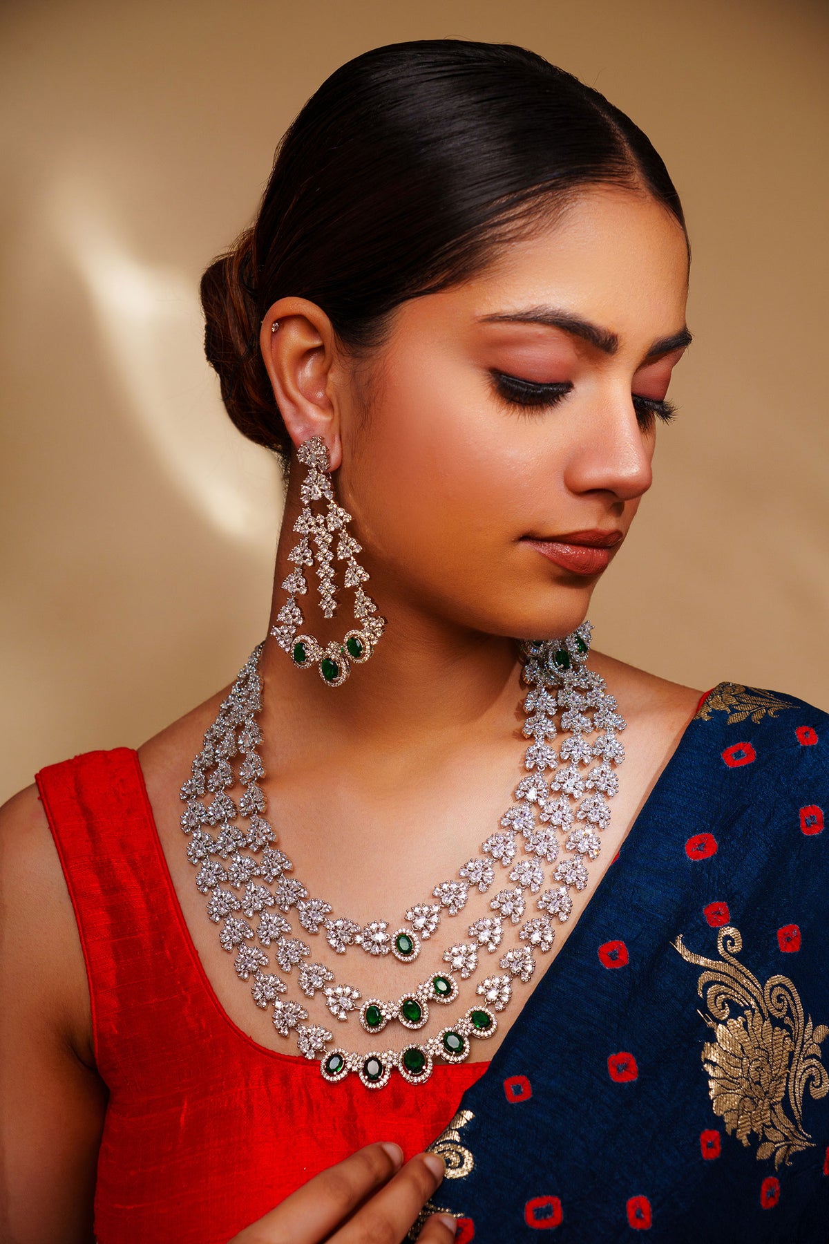 Emerald Diamond Necklace & Earring Set 