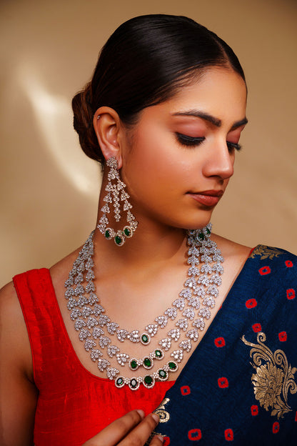 Emerald Diamond Necklace & Earring Set 