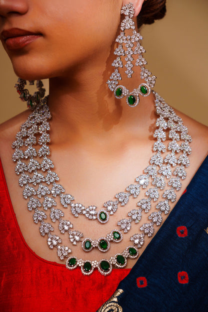 Emerald Diamond Necklace & Earring Set 
