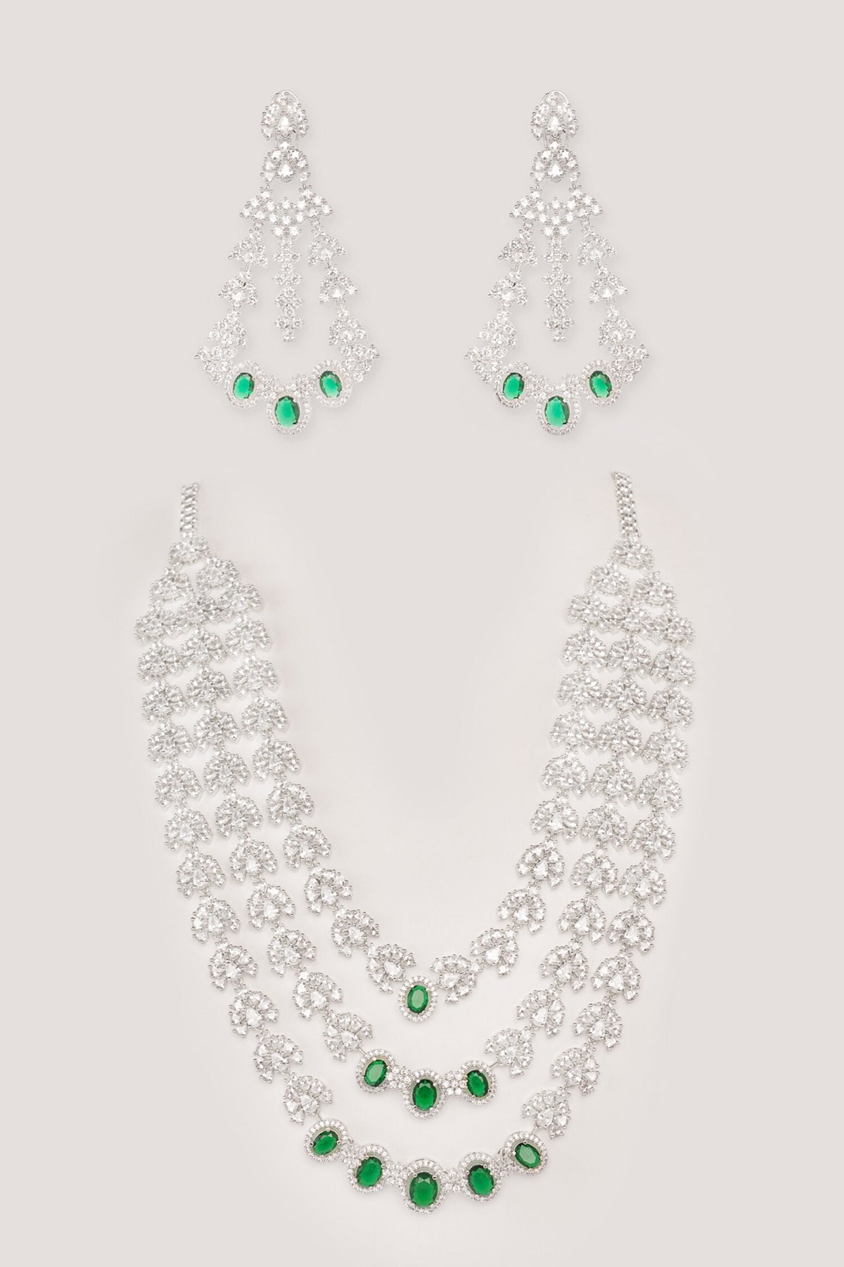 Emerald Diamond Necklace & Earring Set 