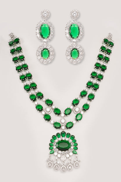 Emerald Diamond Pendant Necklace Set 