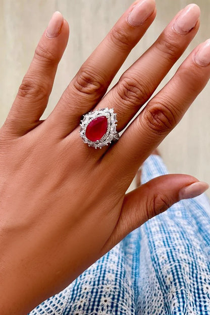 Ruby Stone & Faux Diamonds Jewellery Set 