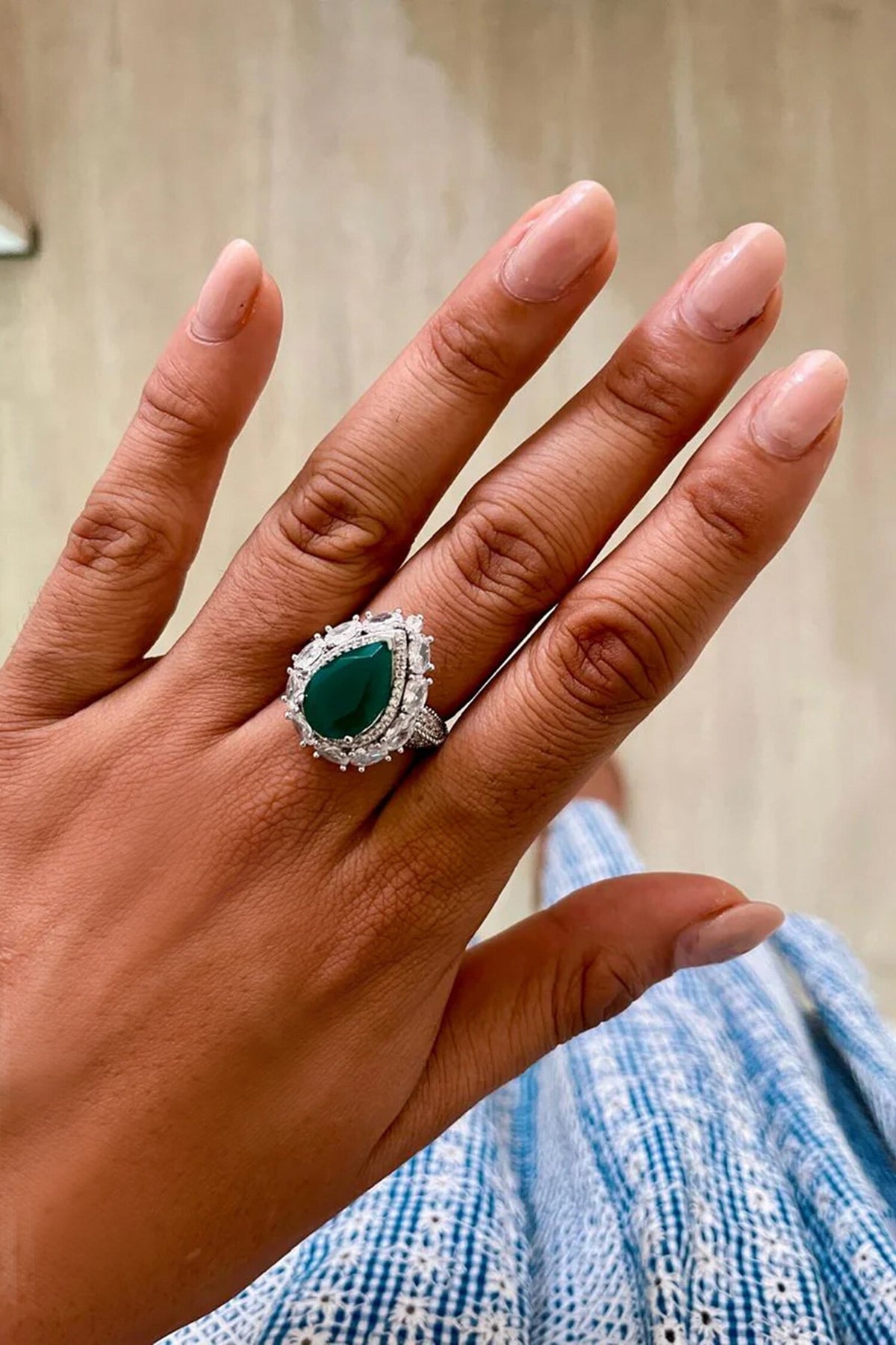 Emerald Stone & Faux Diamonds Jewellery Set 