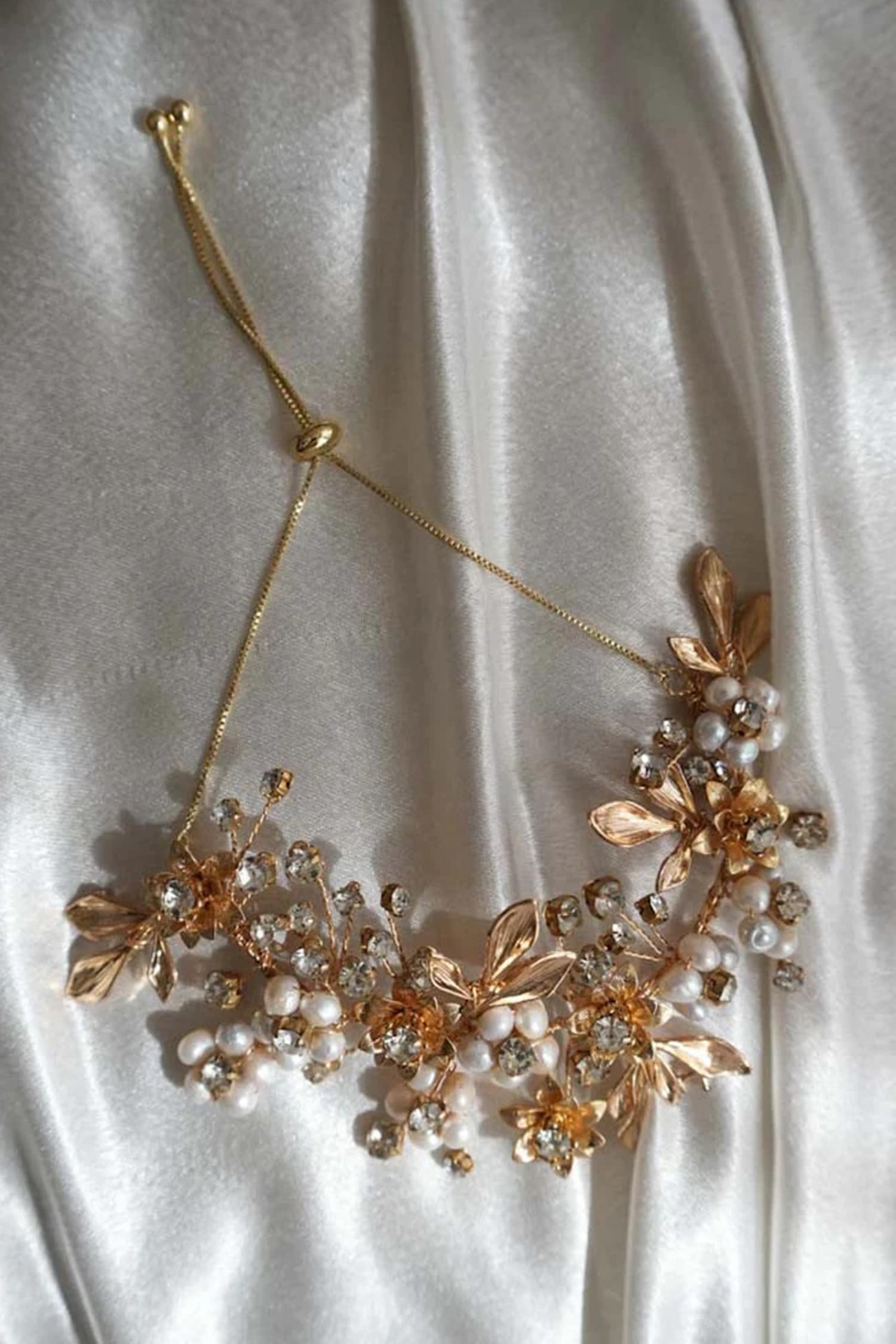 Floral Pearl & Brass Bracelet 