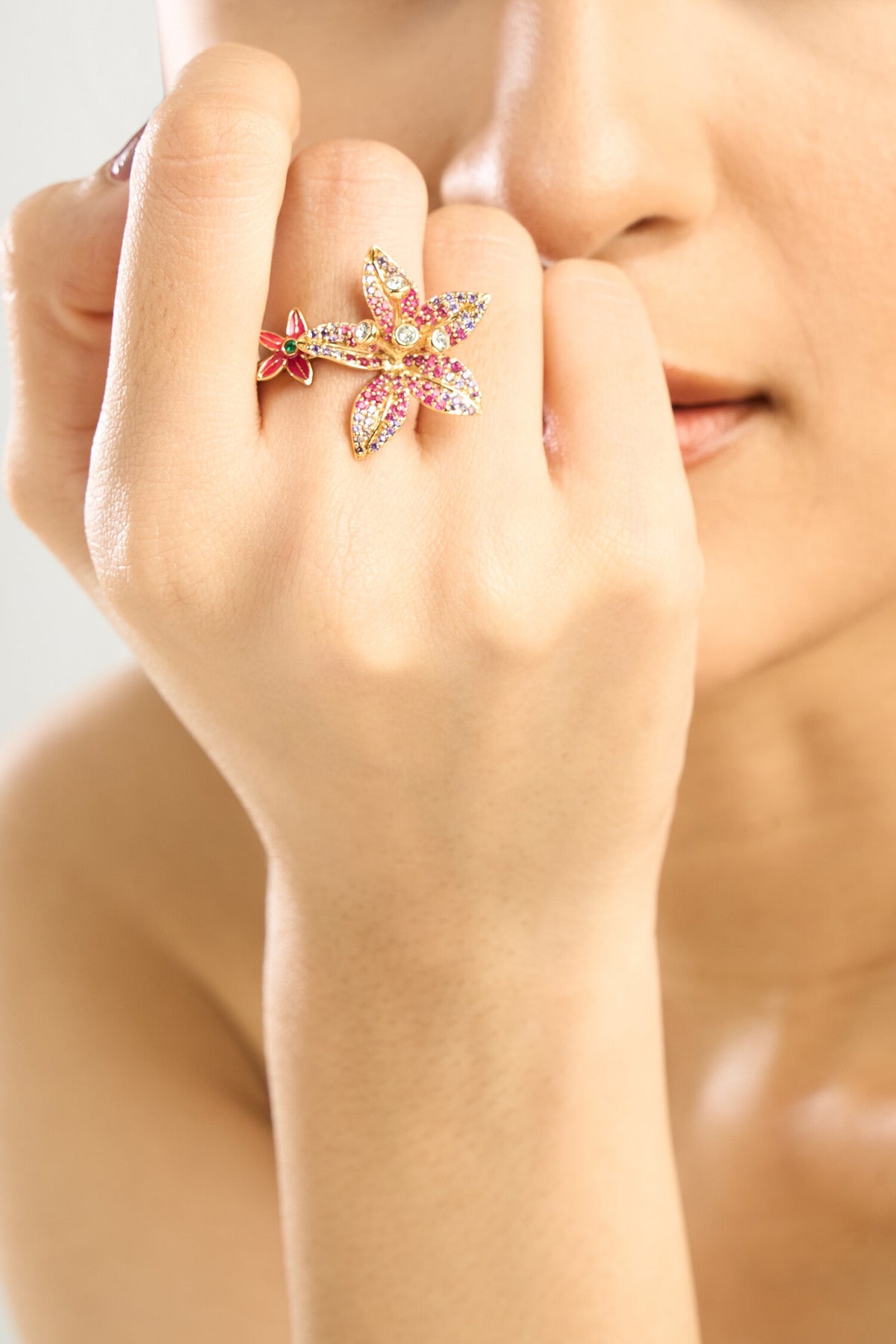 Floral Stone Embellished Ring 