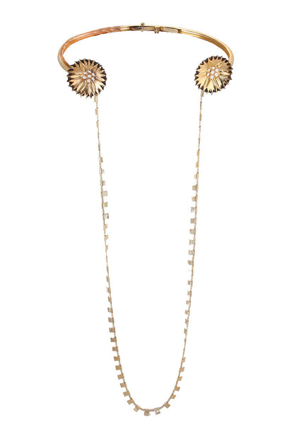 Gold Accolade Choker with Long Chain 