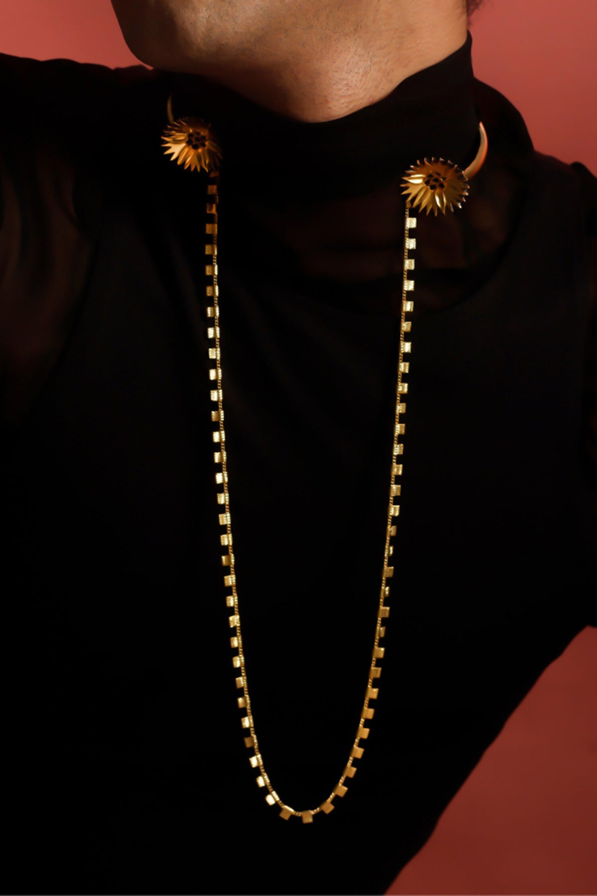Gold Accolade Choker with Long Chain 
