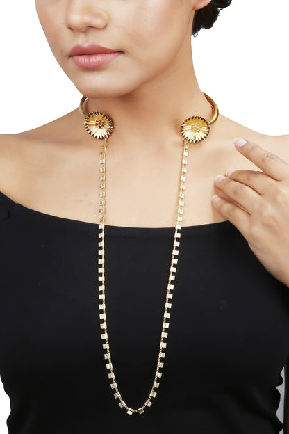Gold Accolade Choker with Long Chain 