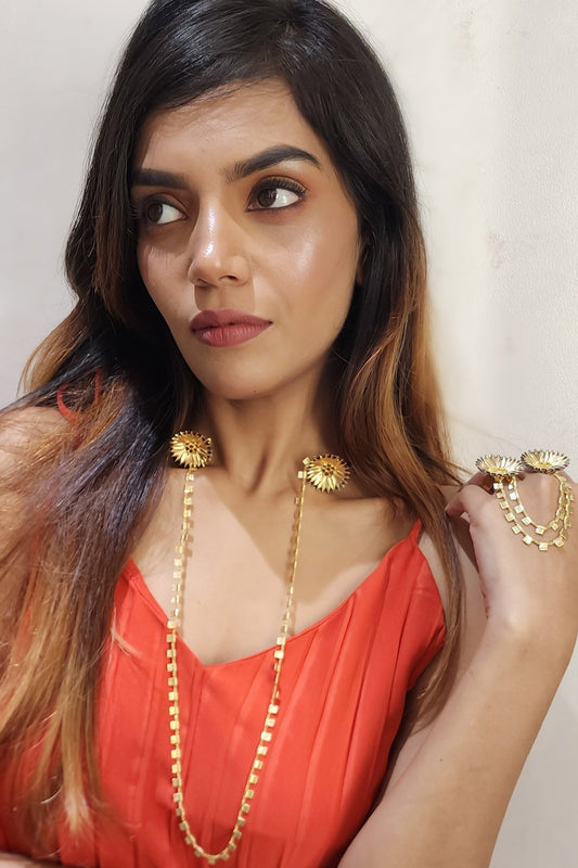 Gold Accolade Choker with Long Chain 