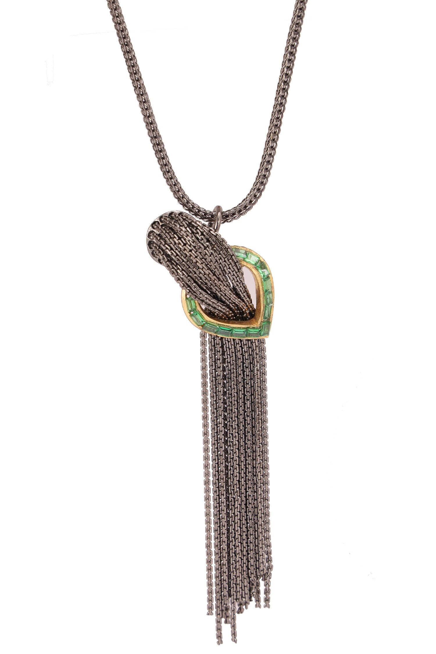 Pewter Cascade Neckpiece With Crystals 