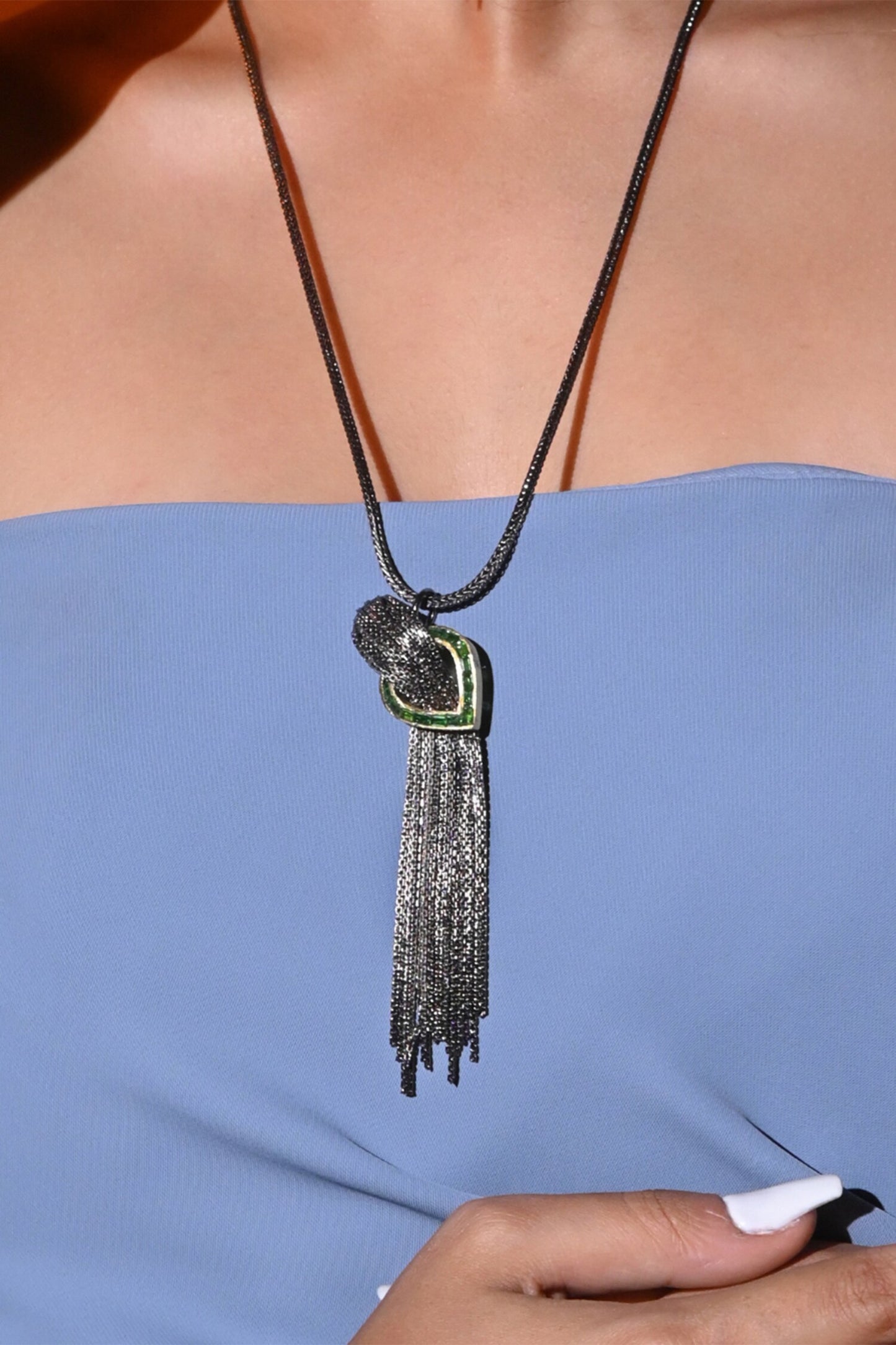 Pewter Cascade Neckpiece With Crystals 