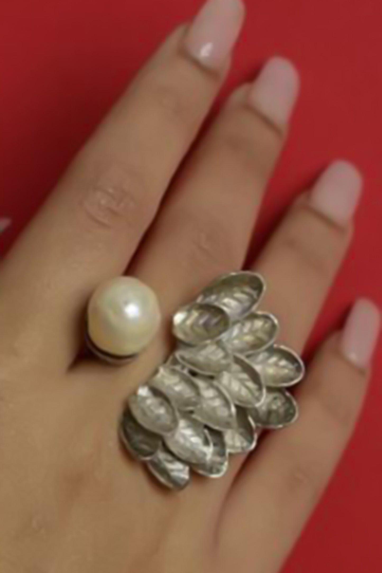 Baroque Silver Ring with Pearl 