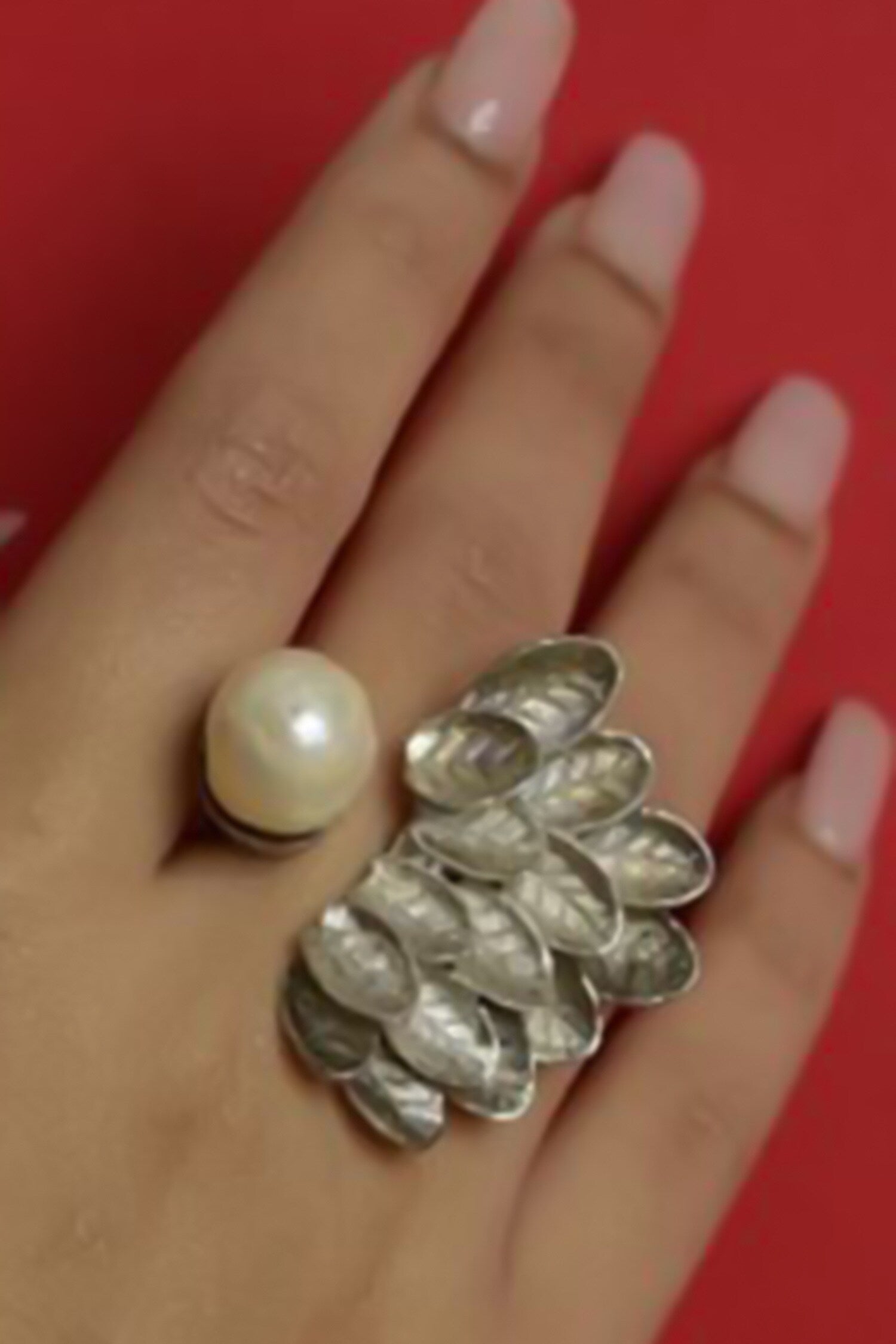 Baroque Silver Ring with Pearl 
