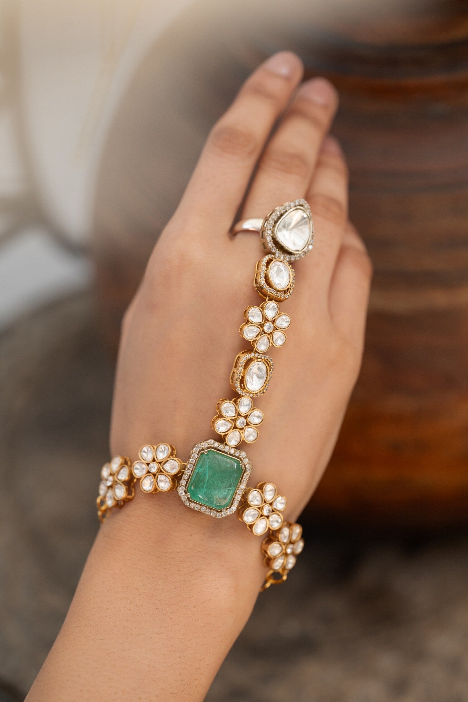 Floral Polki Hathphool Bracelet 