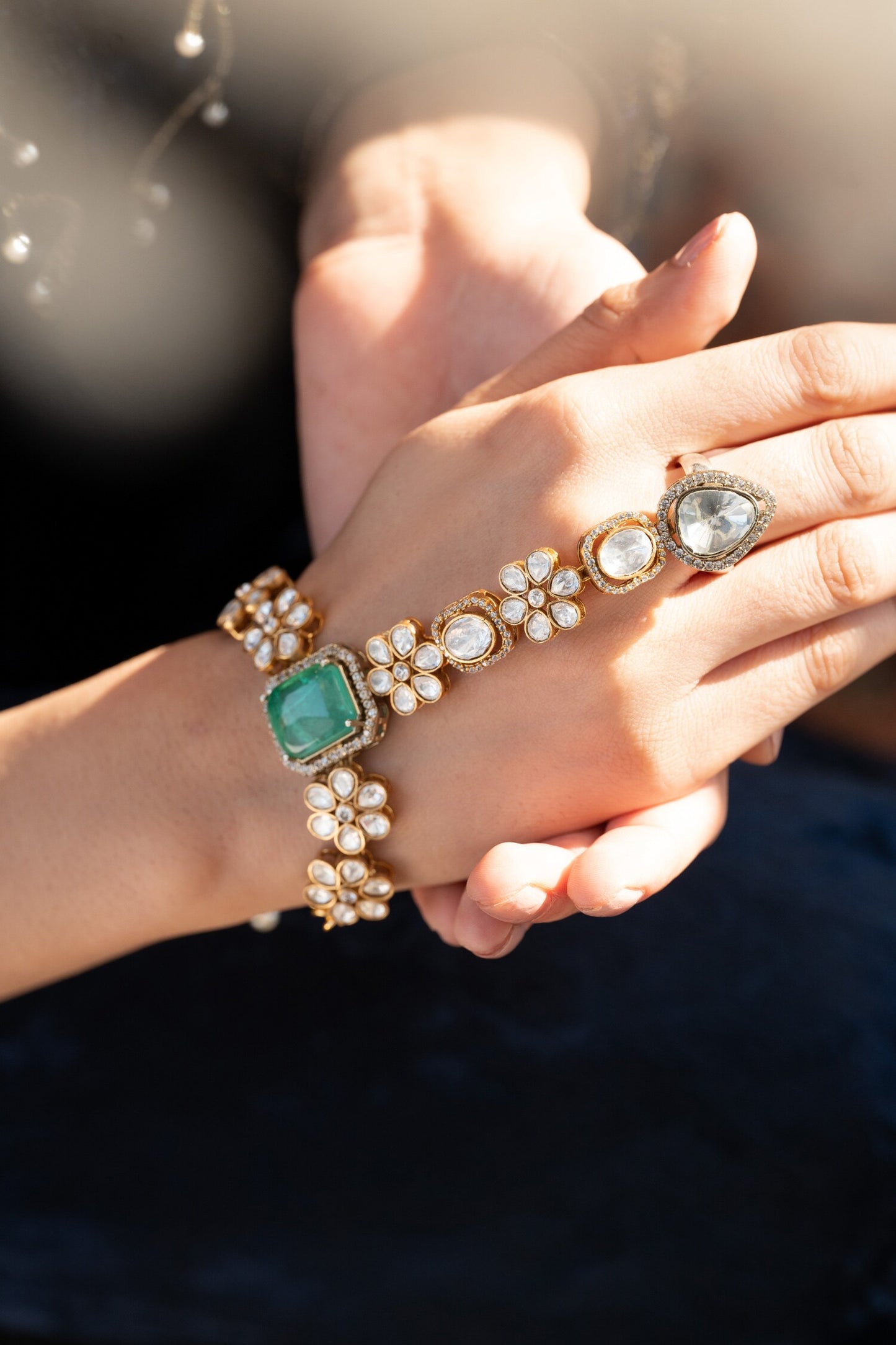 Floral Polki Hathphool Bracelet 