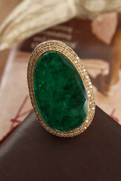 Emerald Green Doublet Stone Ring 