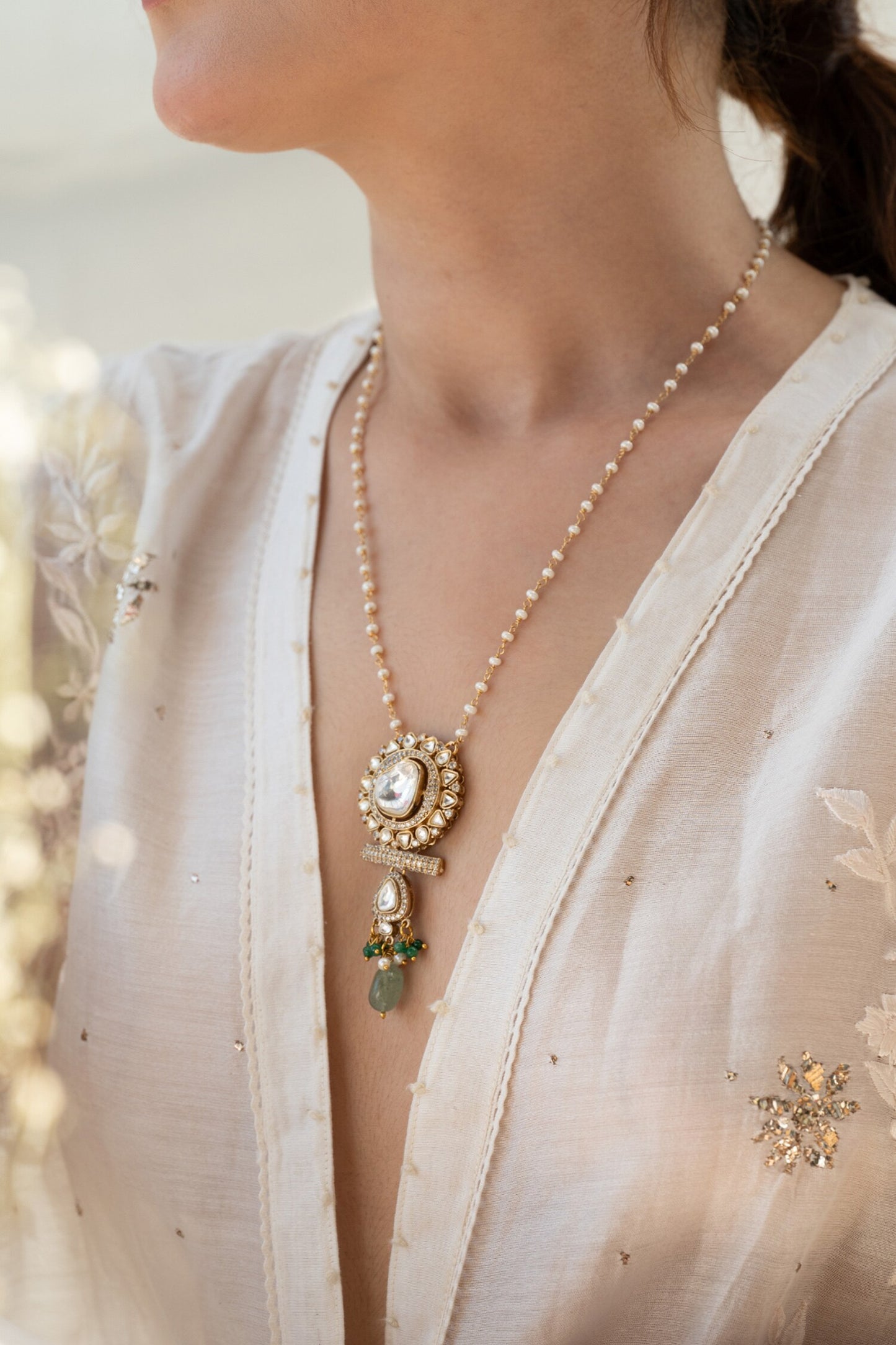 Mint Polki Pendant Necklace 