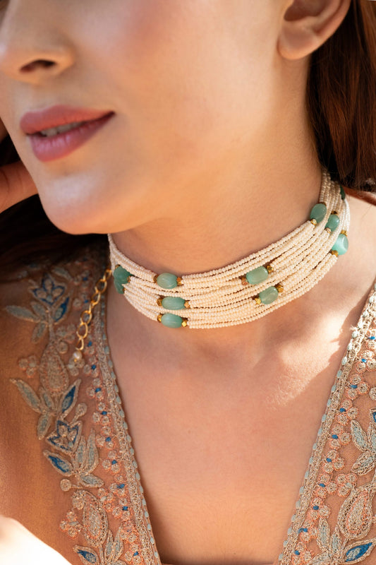Mint Pearls Choker Necklace 