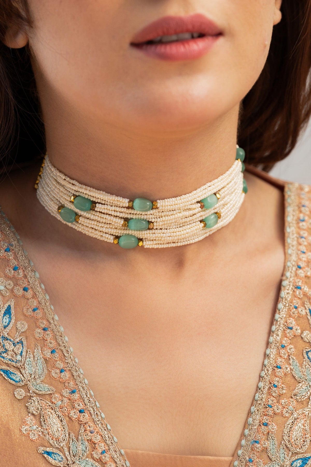 Mint Pearls Choker Necklace 