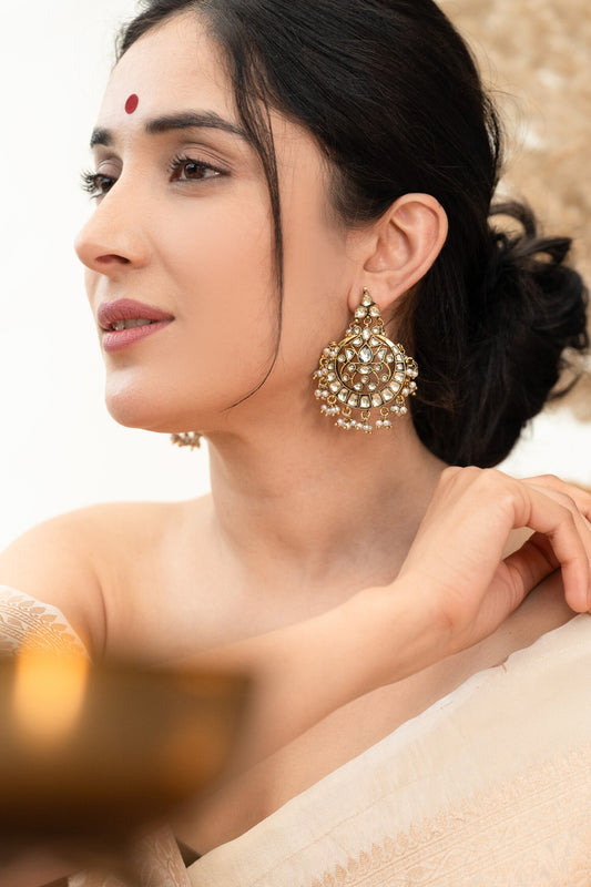 Kundan Antique Chandbali Earrings 