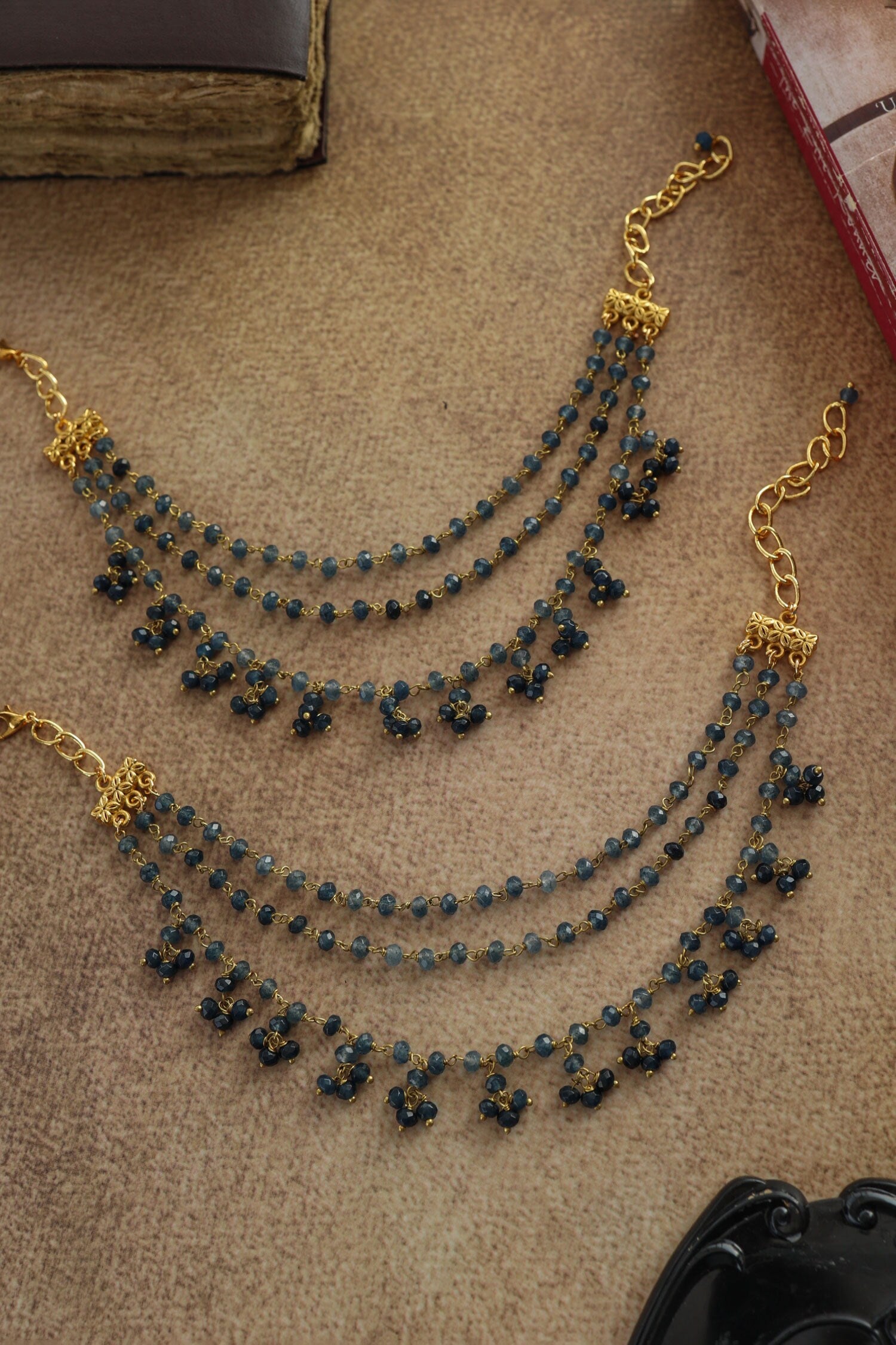Layered Blue & Gold Anklet Set 