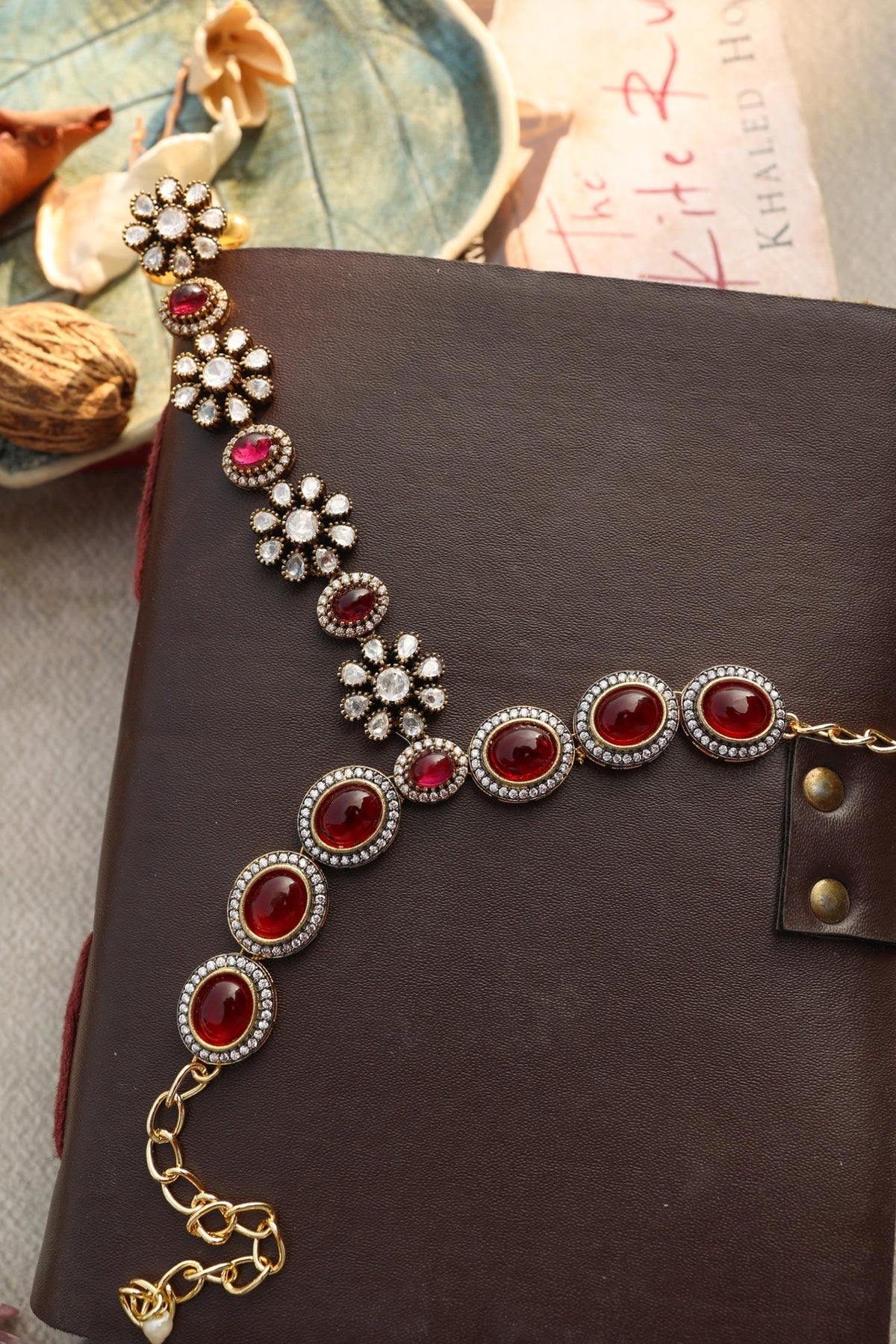 Polki Red Hathphool Bracelet 