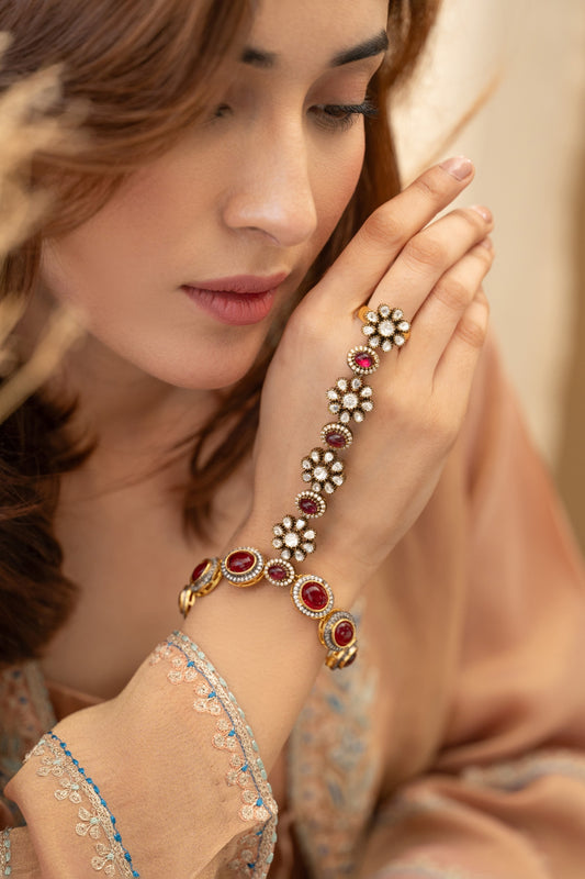 Polki Red Hathphool Bracelet 