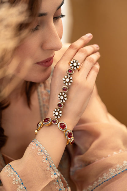 Polki Red Hathphool Bracelet 