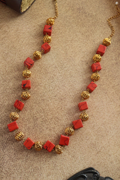Red & Orange Beaded Necklace 