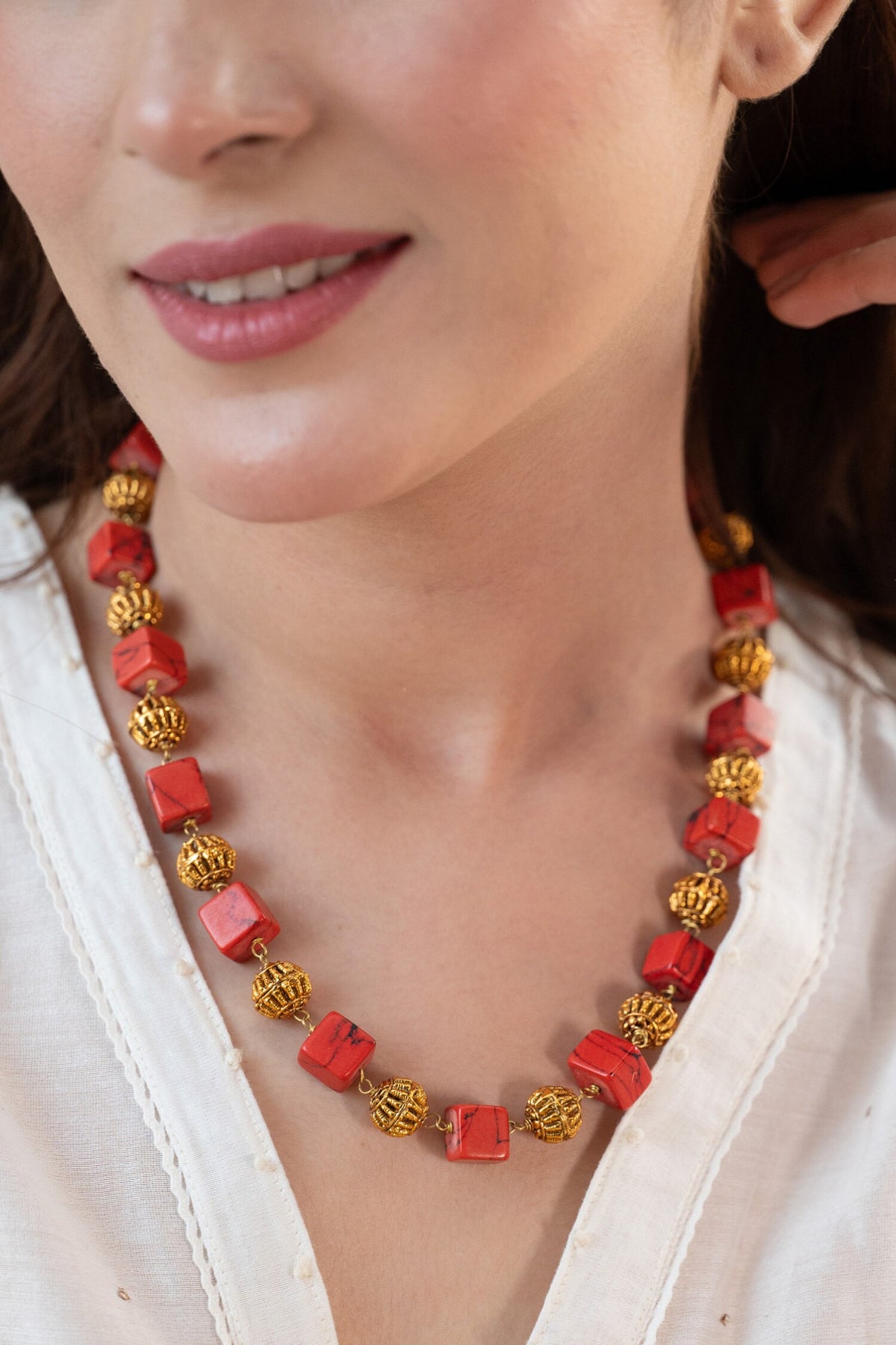 Red & Orange Beaded Necklace 
