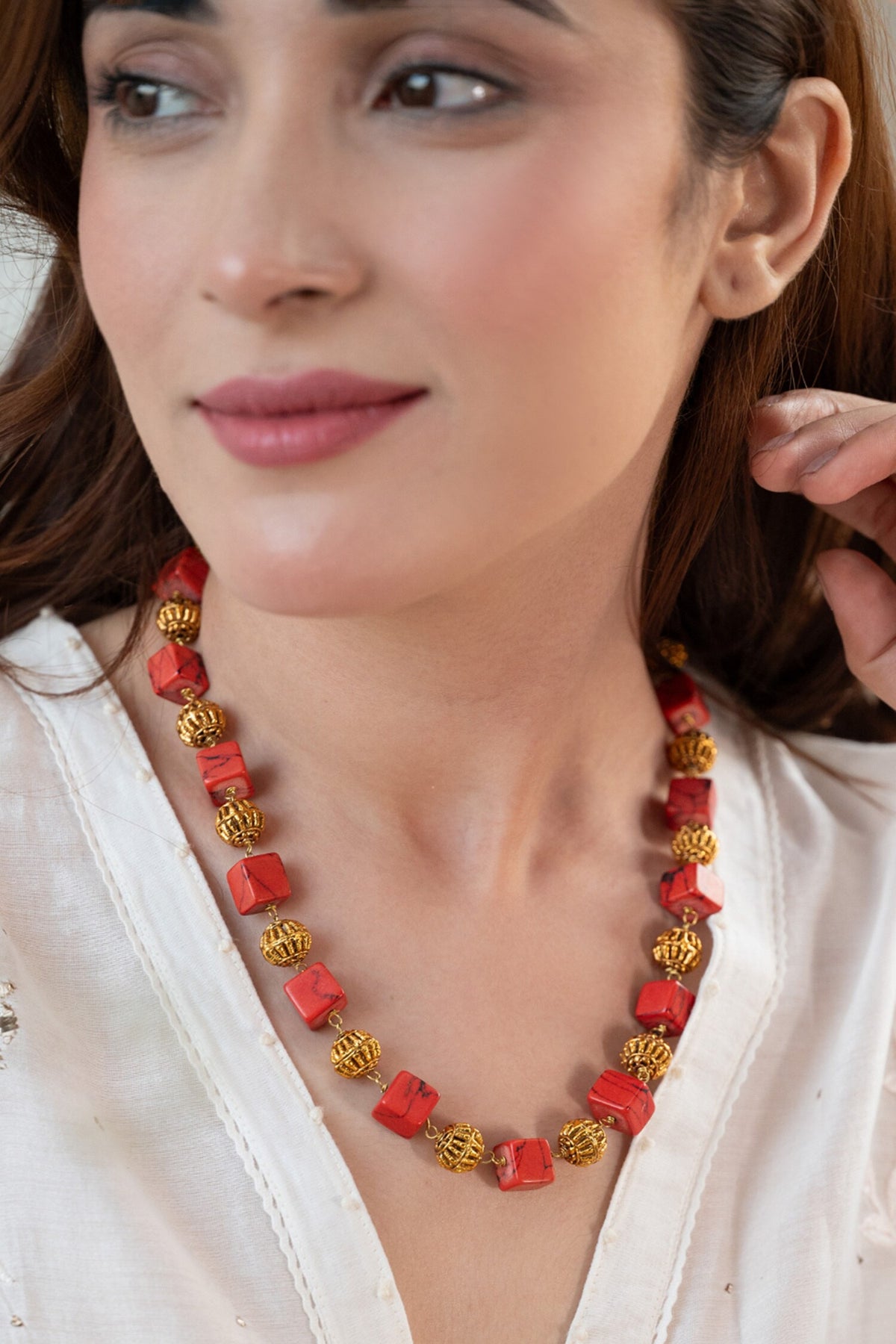Red & Orange Beaded Necklace 
