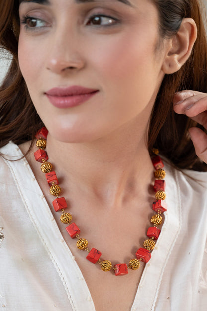 Red & Orange Beaded Necklace 