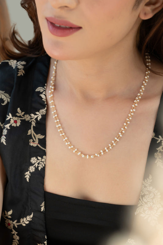 Gold Pearl Contemporary Necklace 