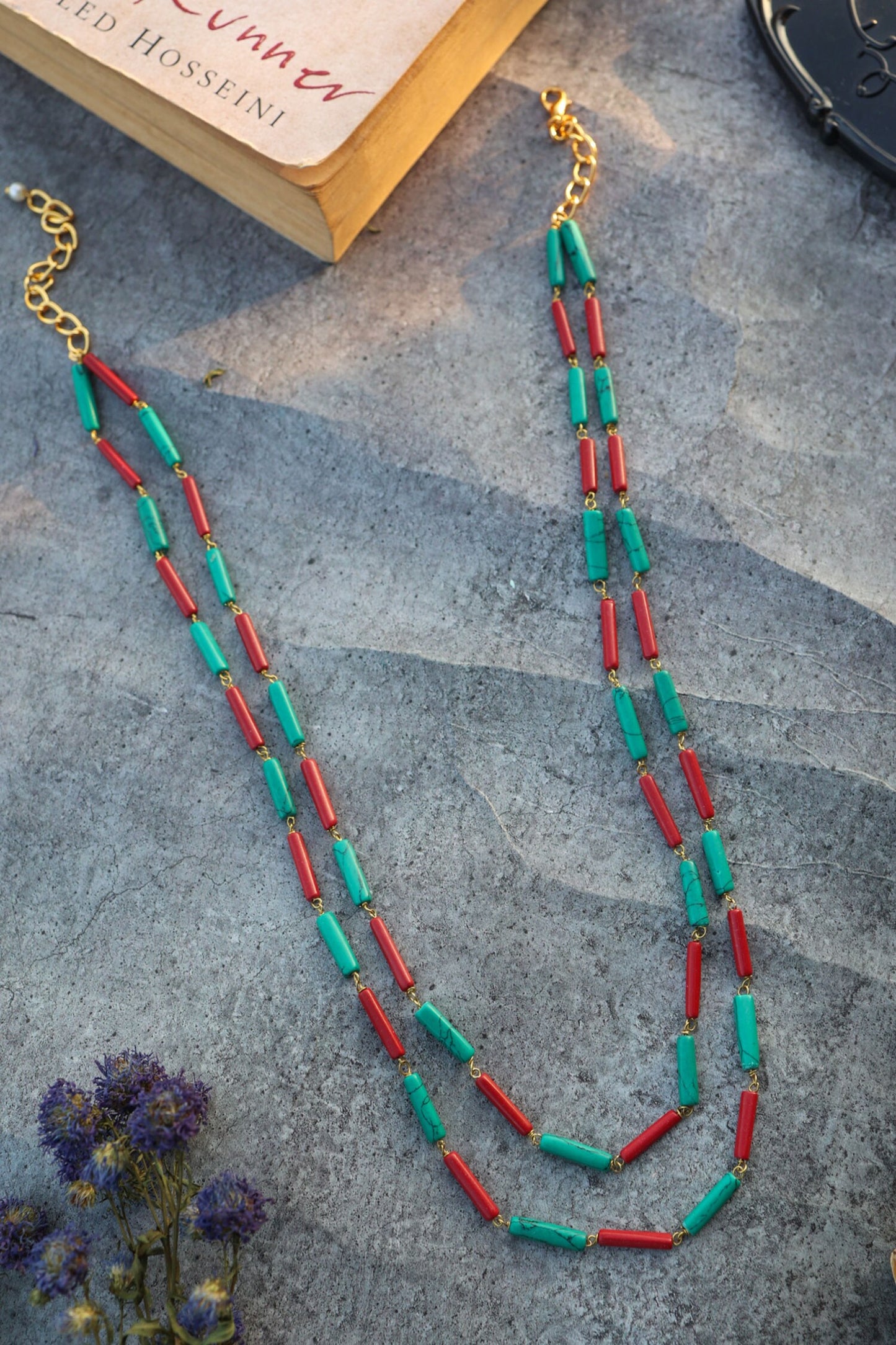 Layered Necklace with Turquoise & Red 