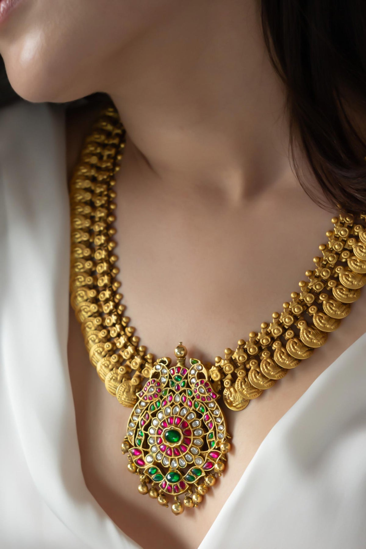 Temple Necklace with Peacock Pendant 
