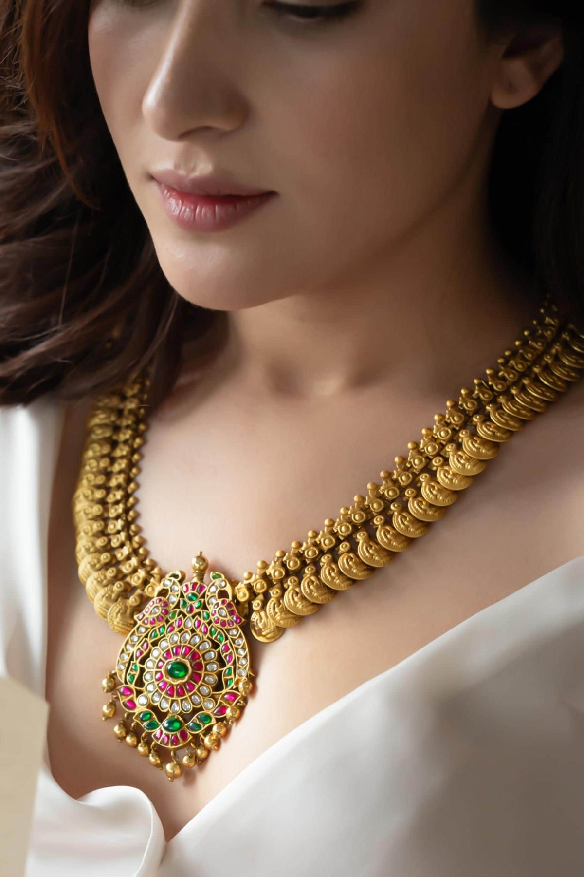 Temple Necklace with Peacock Pendant 