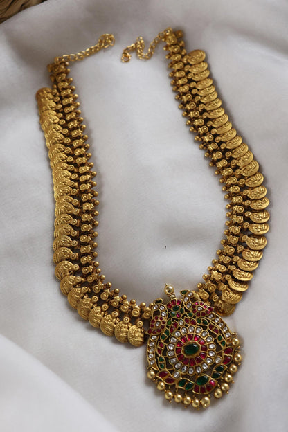 Temple Necklace with Peacock Pendant 