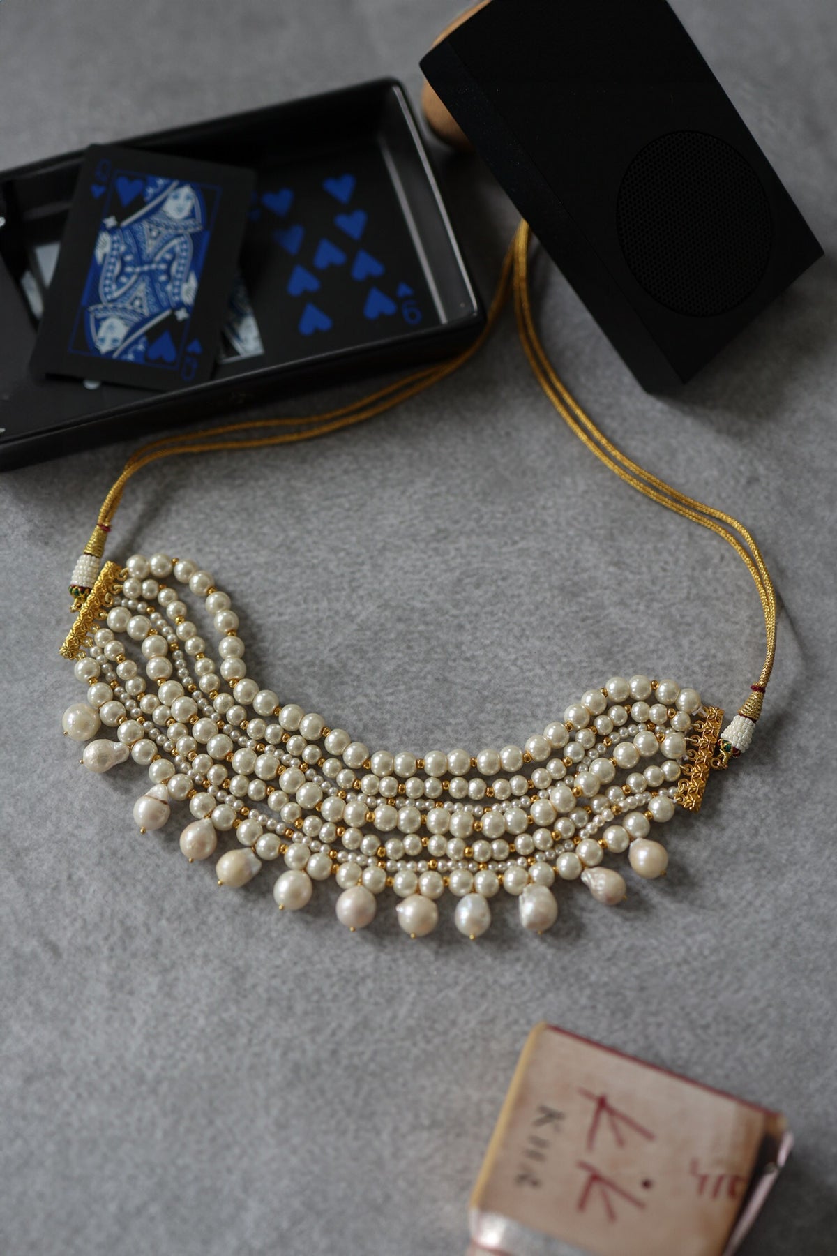 Gold Pearl Choker Necklace 
