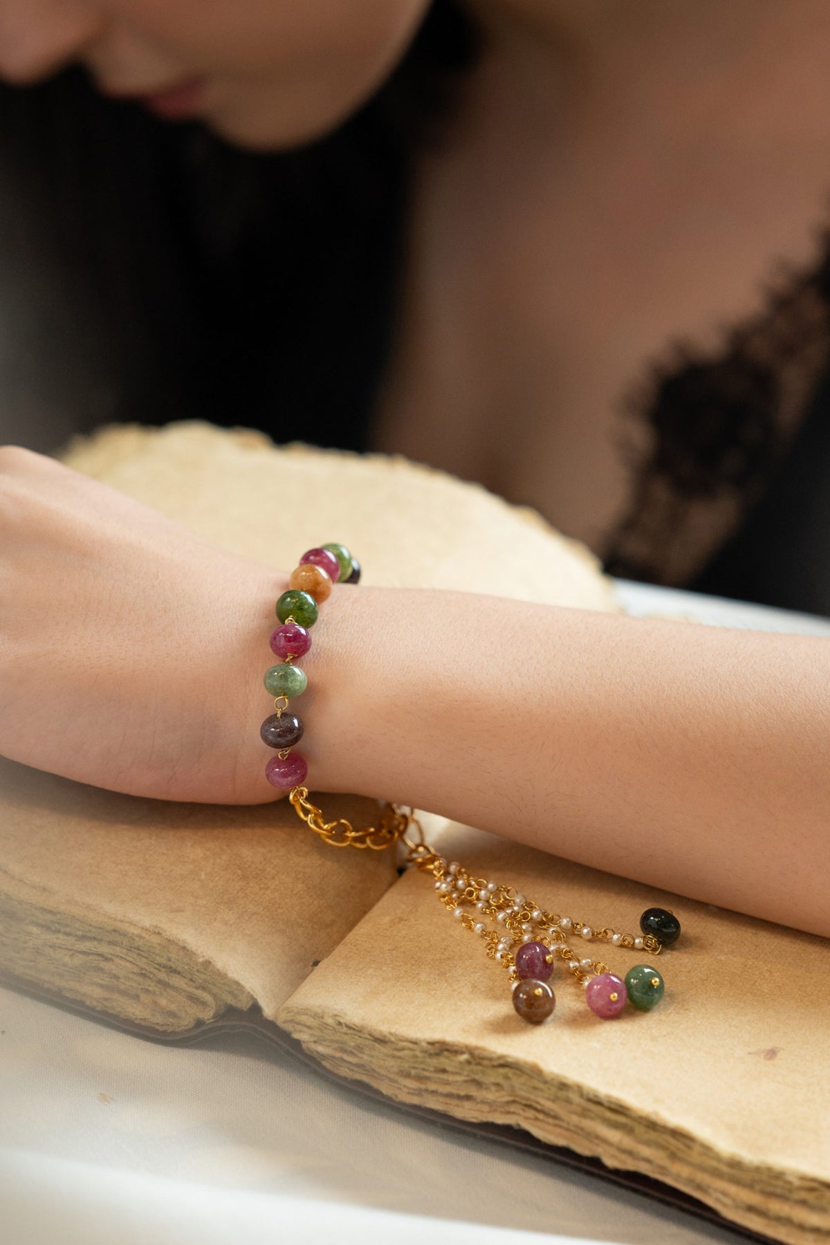 Multicolor Tourmaline Stone Bracelet 
