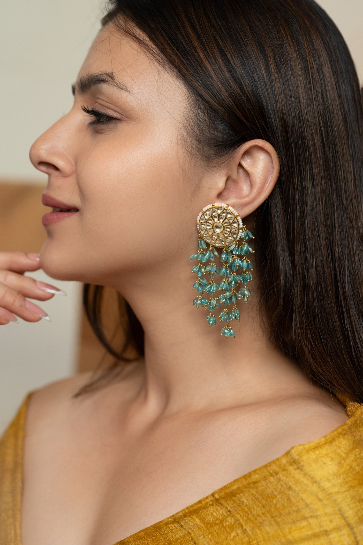 Turquoise Kundan Danglers 