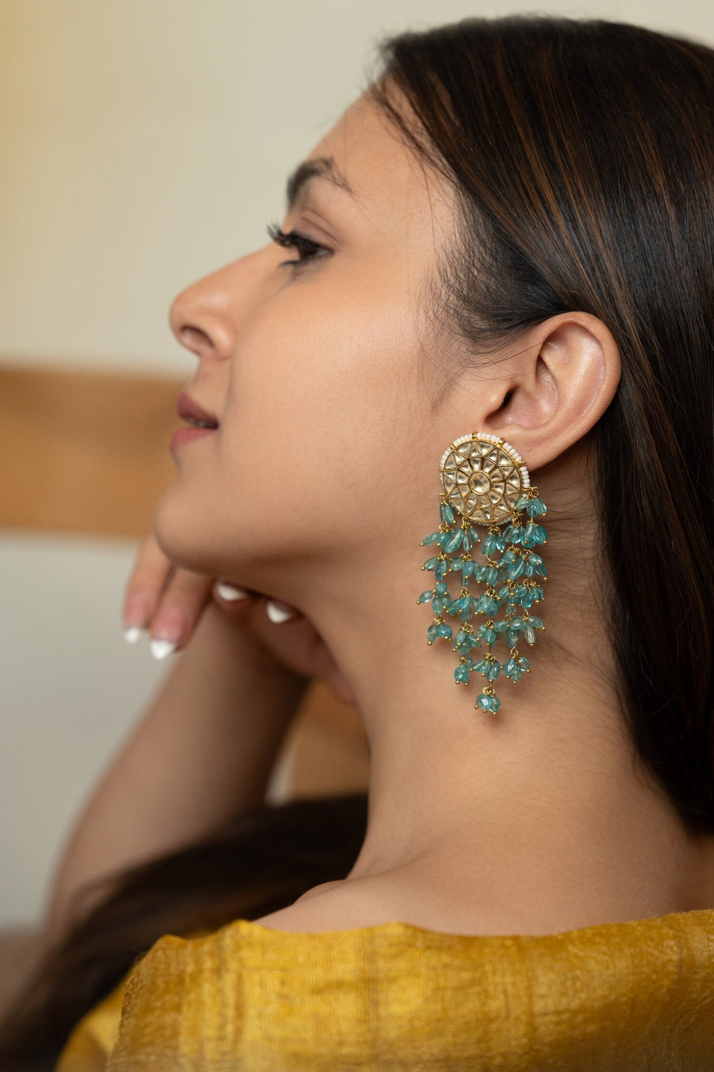 Turquoise Kundan Danglers 