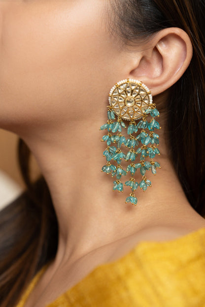 Turquoise Kundan Danglers 