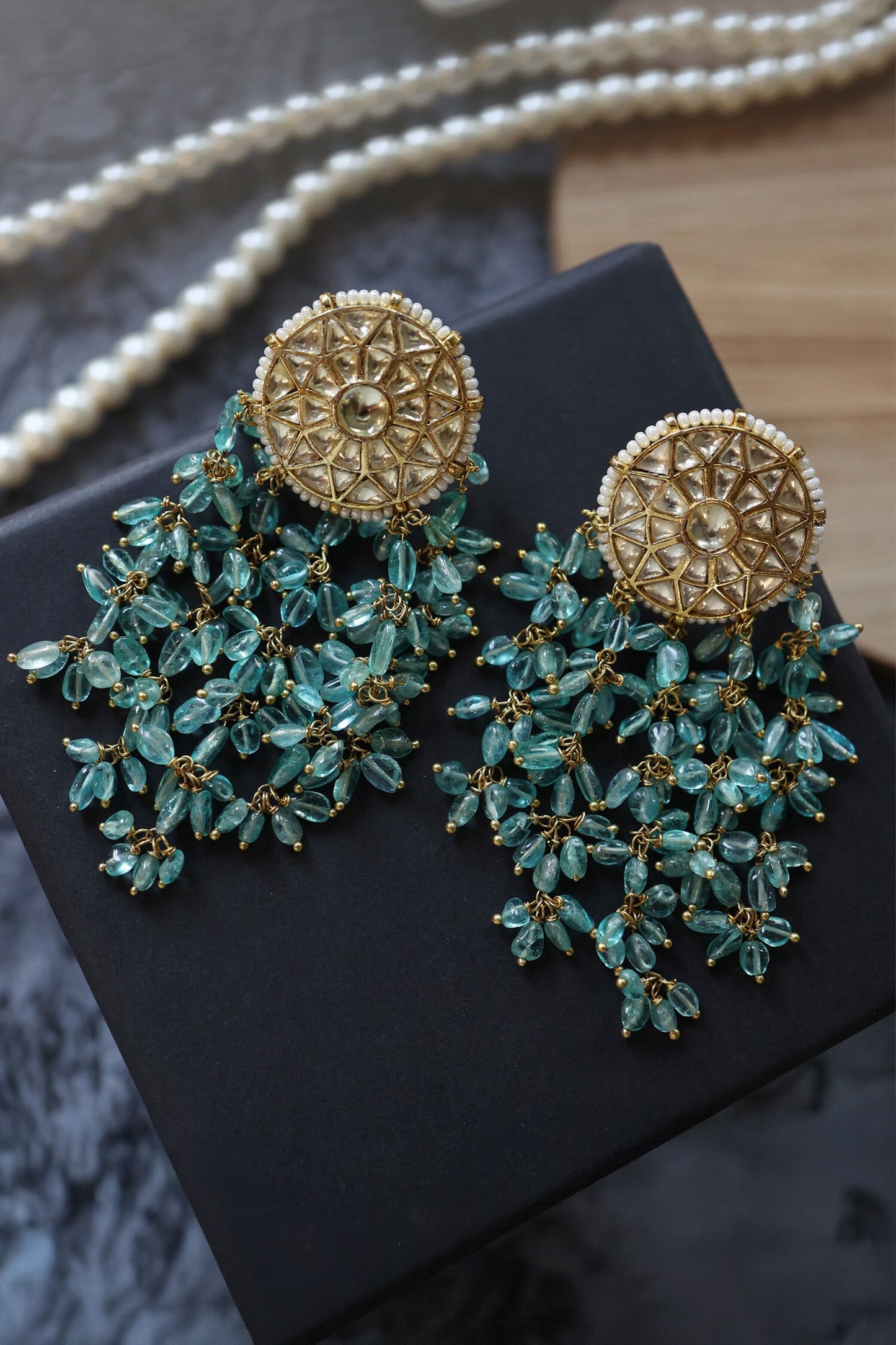Turquoise Kundan Danglers 